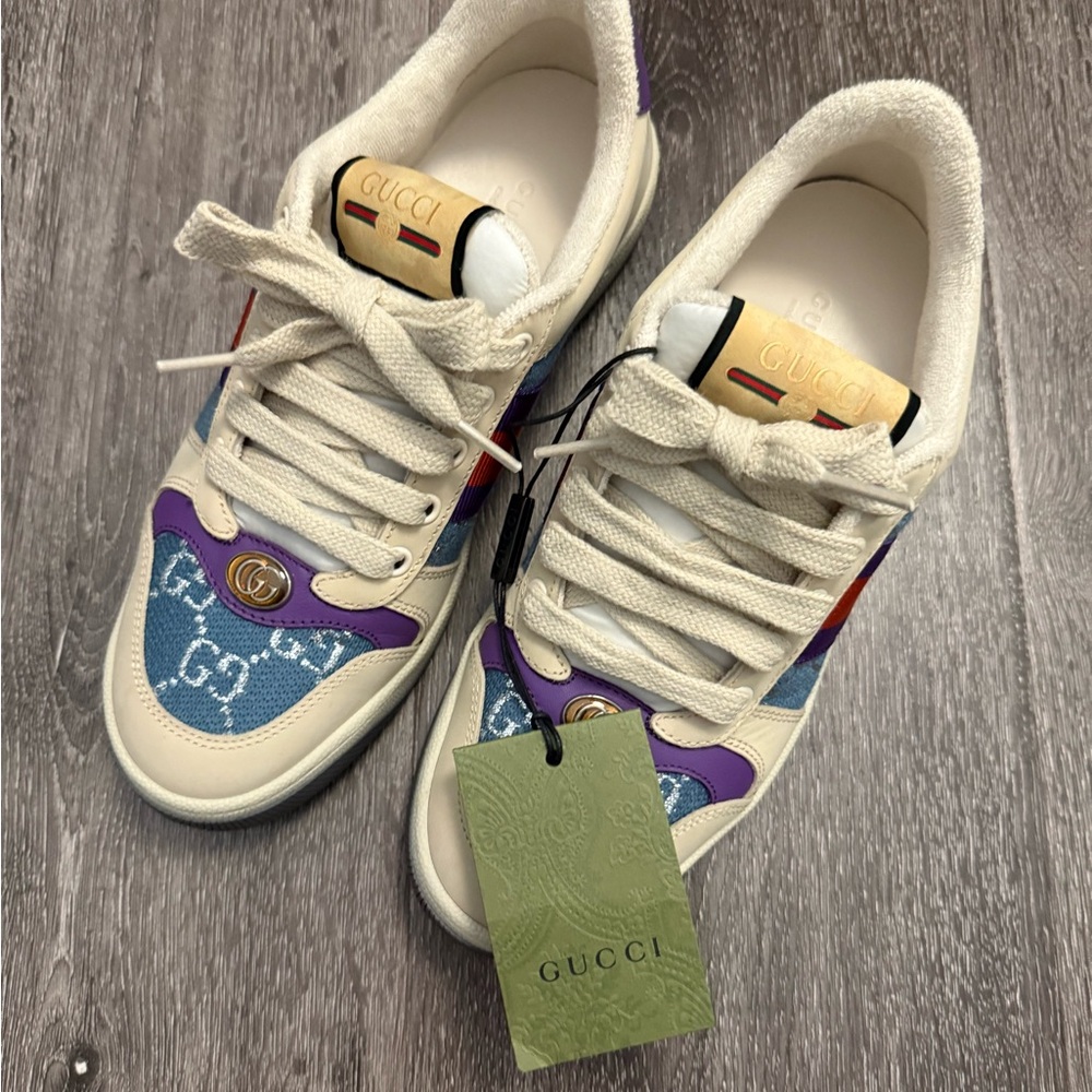 Authentic Gucci Screener Blue GG Lame Sneaker (Brand New)